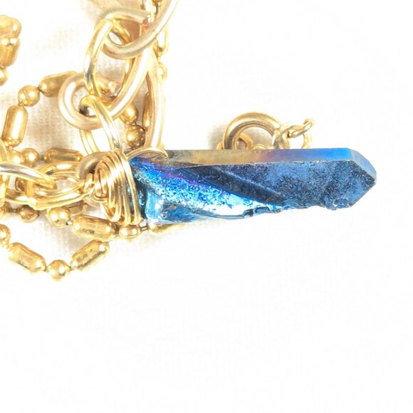 Triple Moon Goddess pendant, wiccan pagan witch Rainbow crystal wand jewelry - Picture 7 of 9